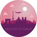 Landmark of France silhouette style in circle shape