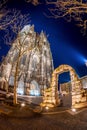 Illuminated Cologne Cathedral at night Royalty Free Stock Photo