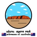 Uluru ayers sand rock mountain in petermann nt Australia vector line icon.