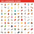 100 landmark icons set, isometric 3d style