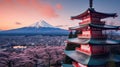 Landmark of japan Chureito red Pagoda and Mt. Fuji in Fujiyoshida, Japan