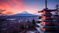 Landmark of japan Chureito red Pagoda and Mt. Fuji in Fujiyoshida, Japan