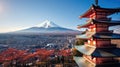 Landmark of japan Chureito red Pagoda and Mt. Fuji in Fujiyoshida, Japan