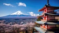 Landmark of japan Chureito red Pagoda and Mt. Fuji in Fujiyoshida, Japan