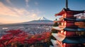 Landmark of japan Chureito red Pagoda and Mt. Fuji in Fujiyoshida, Japan