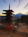 Landmark of japan Chureito red Pagoda and the Mt. Fuji in Fujiyoshida, Japan Royalty Free Stock Photo