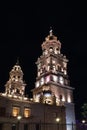 landmark morelia cathedral towers at night Royalty Free Stock Photo