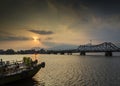 Bridge and river at sunset in kampot cambodia