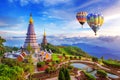 Landmark pagoda in doi Inthanon national park with Balloon at Ch Royalty Free Stock Photo