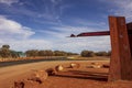 Landmark of Red Centre Way along the road to Yulara and Uluru or Ayers Rock in Northern Territory, Australia.