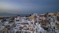 The landmark of  skyline  in the night with Church of Santorini. Oia town on Santorini island, Greece. Incredibly romantic sunset Royalty Free Stock Photo