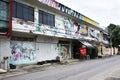 Landmark street art graffiti painting and drawing design in old town bazaar market with traffic road for thai people traveler