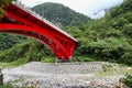 Landmark the Taroko red bridge in Taroko national park at Hualien, Taiwan Royalty Free Stock Photo