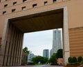 Landmark Tower through an archway. Yokohama