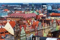 Landmark view of Wroclaw red rooftops and cathedrals Royalty Free Stock Photo