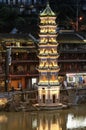Wanming Pagoda Fenghuang village China night view
