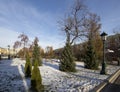 Landmarks in the beautiful Alexander Garden near the ancient Kremlin, Moscow, Russia Royalty Free Stock Photo