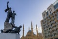 Landmarks of Beirut Downtown - Martyrs` Statue and AL Amin Mosque