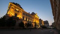 Landmarks of Bucharest. View to National Bank of Romania building before sunrise