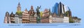 Landmarks collage of the city of Frankfurt am Main, Germany - contemporary creative retro art collage or design - travel