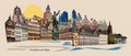 Landmarks collage of the city of Frankfurt am Main, Germany - contemporary creative retro art collage or design - travel