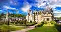 Landmarks of France- castles of Loire valley - impressive Langeais with beautiful gardens