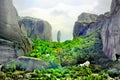 Landmarks of Greece - unique Meteora rocks. view of Kalambaka, Royalty Free Stock Photo