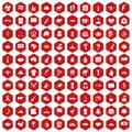 100 landmarks icons hexagon red