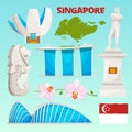 Landmarks icons set of singapore. Cartoon cultural objects isolate on white