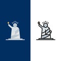 Landmarks, Liberty, Of, Statue, Usa  Icons. Flat and Line Filled Icon Set Vector Blue Background Royalty Free Stock Photo