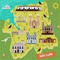 Landmarks on map of Sao Luis. Brazil sightseeing