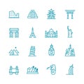 Landmarks and monuments icons in thin line style