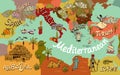 Illustrated map of Mediterranean. Royalty Free Stock Photo