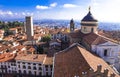 Landmarks of northern Italy - medieval Bergamo. panoramic view of old town Royalty Free Stock Photo