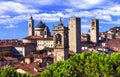 Landmarks of northern Italy - medieval town Bergamo. panoramic view with towers Royalty Free Stock Photo