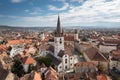 Landmarks of Romania. Aerial view of the old center of Sibiu city at the bottom of Fagaras Mountains. Royalty Free Stock Photo