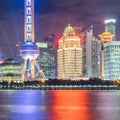 Landmarks of Shanghai with Huangpu river at night Royalty Free Stock Photo