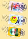 Landmarks stamps set Royalty Free Stock Photo