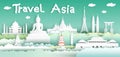 Landmarks of the world with city and tourism asia background.