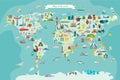 Landmarks world map vector cartoon illustration Royalty Free Stock Photo