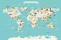 Landmarks world map vector cartoon illustration Royalty Free Stock Photo