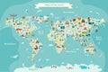 Landmarks world map vector cartoon illustration