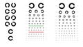 Landolt C Eye Test Chart broken ring medical illustration. Japanese vision line vector sketch style outline isolated