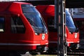 Modern trains of the rhÃÂ¤tische bahn at landquart Royalty Free Stock Photo