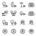 Trees, forest and bench,Park Icon Set. Line Style stock vector.