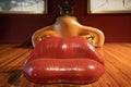 Landscape of abstract lips statue in Salvador Dali Theater Museum in Figueres Catalonia