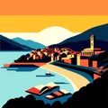 Landscape of the Adriatic Sea in Croatia. Vector illustration Generative AI