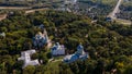 Landscape aerial shot of ancient Chernihiv town with trees, river, roads, buildings Royalty Free Stock Photo