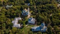 Landscape aerial shot of ancient historical Chernihiv town with trees, river, roads, buildings Royalty Free Stock Photo