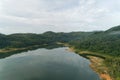 Landscape Aerial view drone shot of mountain around the dam tropical rainforest in thailand